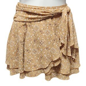 Aerie Chiffon wrap mini skirt in tan paisley bandana print size XS